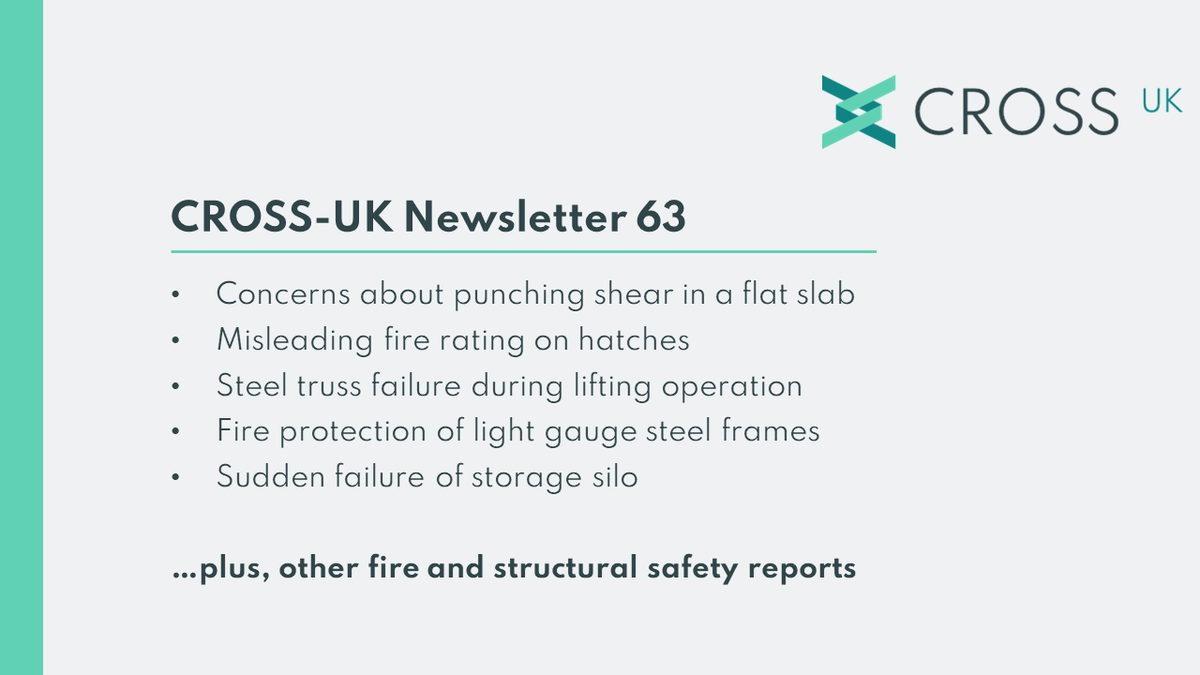 cross_safety's tweet photo. In case you missed, the latest newsletter has been published by CROSS-UK containing fire and structural safety reports.
Read the newsletter: https://t.co/X66gxwVOMw
#structuralengineering #Engineering #Construction #safety #fire #saferstructures https://t.co/l58uDvolGm