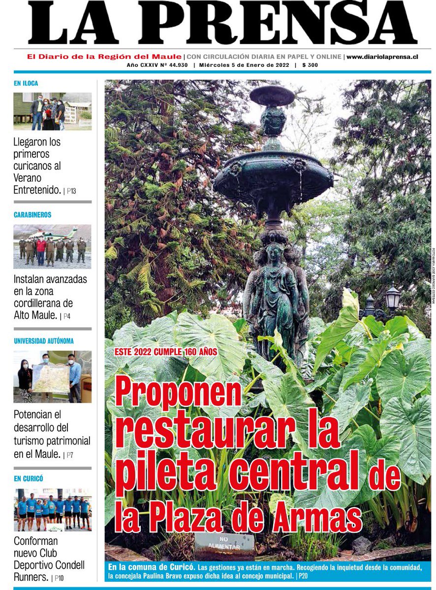 diario_laprensa's tweet photo. ¡¡¡MUY BUENOS DÍAS!!!

En este miércoles 5 de enero compartimos con ustedes la portada para hoy de nuestro diario LA PRENSA. 

AL VIRUS LE GANAMOS TODOS
#YoMeVacuno 
#RegiónDelMaule #Curico #Talca #Linares #Cauquenes https://t.co/DweOYZBtmr
