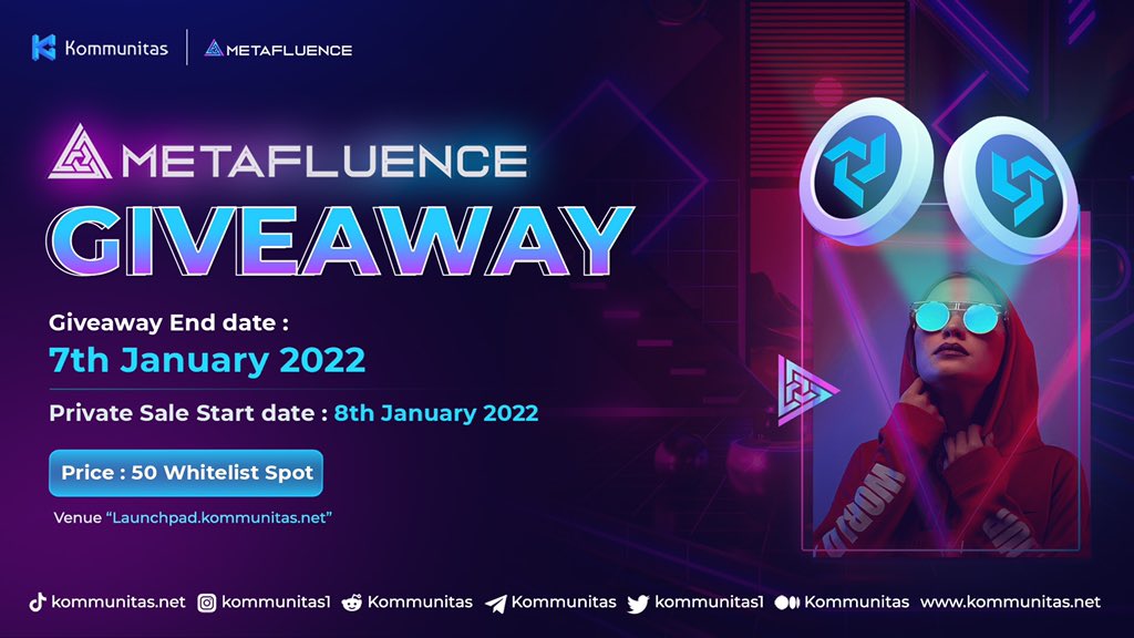 Hi, $KOMmunity!

🔮 We want to share 50 whitelist spots for our Private Sale with @Metafluencecom 

⚡️If you won a whitelist spot, you will be able to participate in the Metafluence Private Sale.

💁‍♂️ Enter here giv.gg/wlmeto