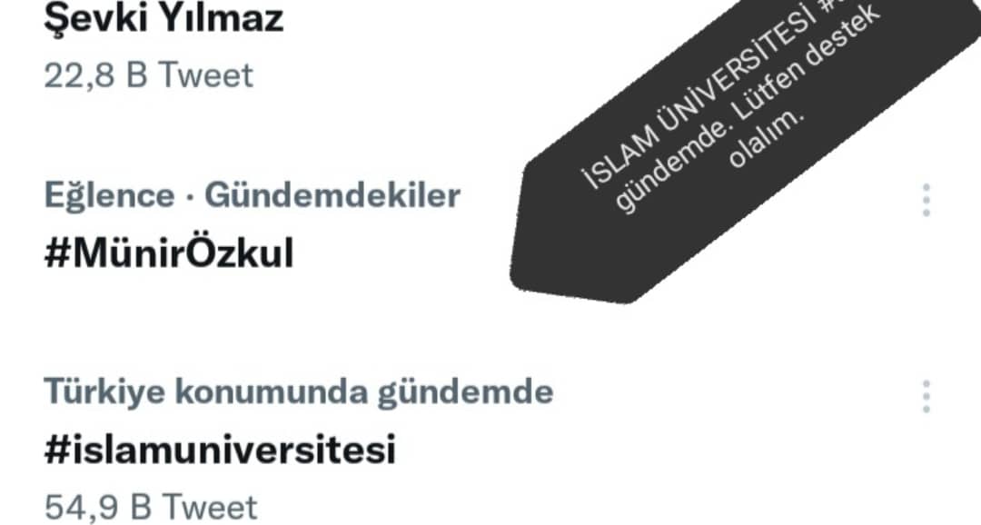 #islamuniversitesi sabah gündemde idi, lütfen gayret edelim. Herkes bu konuyla ilgili en az bir Tweet atsın Kardeşlerim.