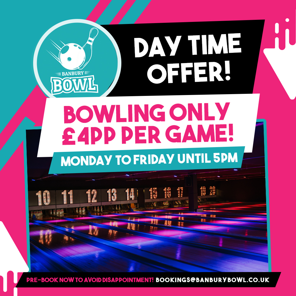 banburybowl's tweet photo. Get your bowl on and make this week something to remember with our daily deal 🥳

Treat your team to a game of bowling for only £4pp per game - Monday to Friday until 5PM 😎

https://t.co/Agoo1JER3B 📲

#BanburyBowl #Bowling #Banbury #UK #Bowl #FamilyBowl #bowlwithfriends #Arcade https://t.co/0NRamA8B1G