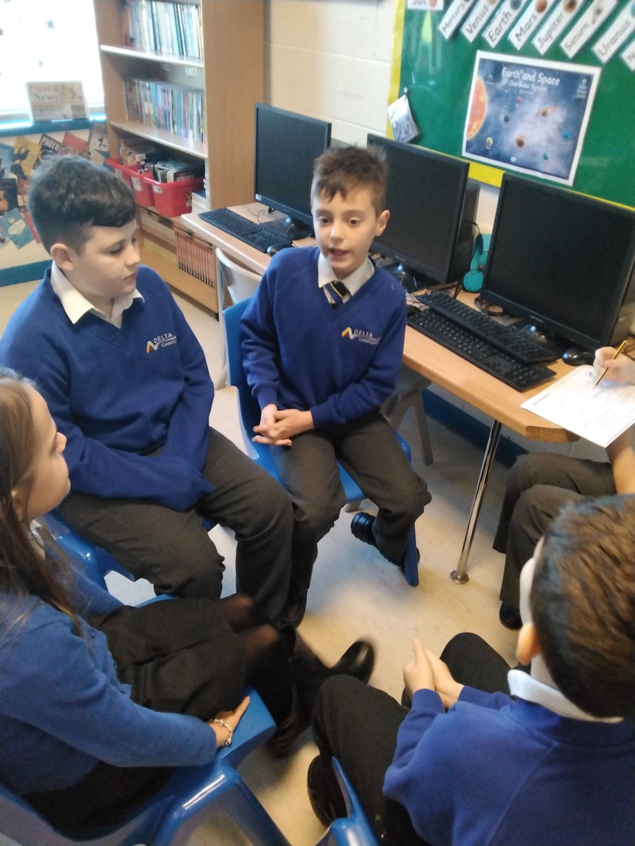 DeltaGreengates's tweet photo. #Year5GG have been using their Oracy skills to discuss their digital wellbeing this morning! #harknessdiscussion #teamGG #teamGGOracy @voice21oracy https://t.co/9G35MT2bqy