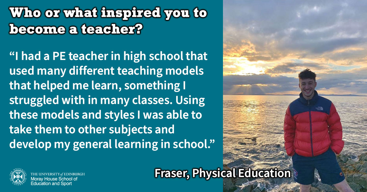 Fraser struggled with attention span and different learning styles at school. After completing our MA in Physical Education he wants to help pupils reach their potential and inspire passion for PE. Read Fraser's teaching journey: ed.ac.uk/education/unde… 
#DiverseTeachersInspire