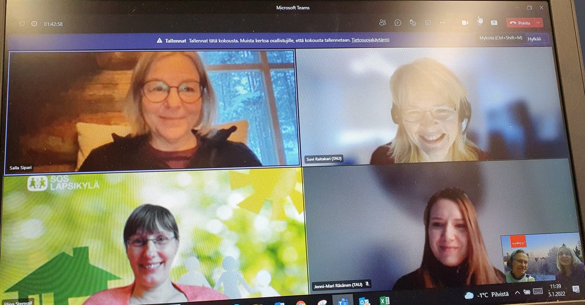 Tutkijat ovat olleet aina perhekeskuksemme kehittämisessä mukana. Tänään tarkastelimme yhdessä nykyistä toimintamalliamme. Jatkamme taas varmoin mielin eteenpäin. Superkiitos @TampereUniSOC: Suvi Raitakari ja Jenni-Mari Räsänen <a href="/Elina_Stenvall/">Elina Stenvall</a> @SipariSalla <a href="/JanakkalanKunta/">Janakkalan kunta</a>