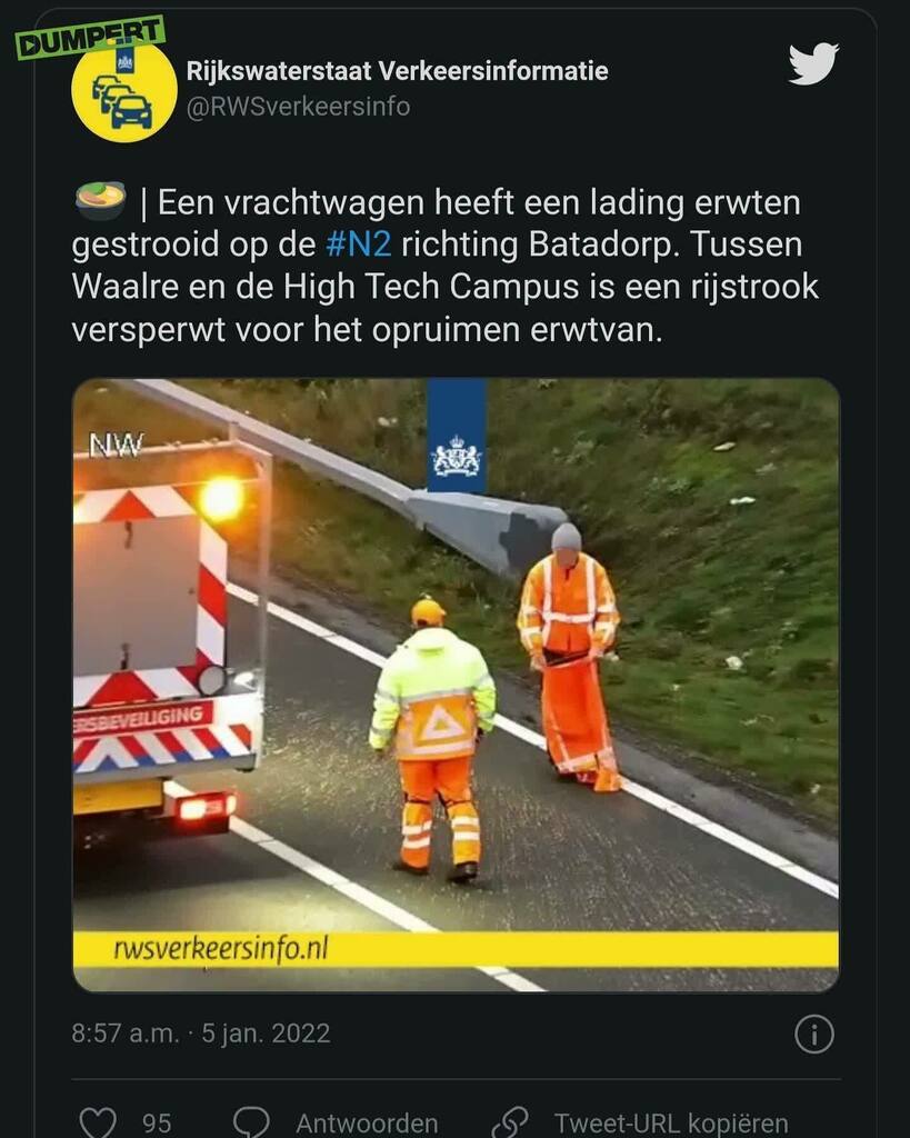 dumpert's tweet photo. Rijkswaterstaat heeft lol met woordgrapjes. #erwt #erwten #woordgrap #rijkswaterstaat  #woordgrapjes #droog https://t.co/GT7MrvUduC https://t.co/nceaJEpFFL