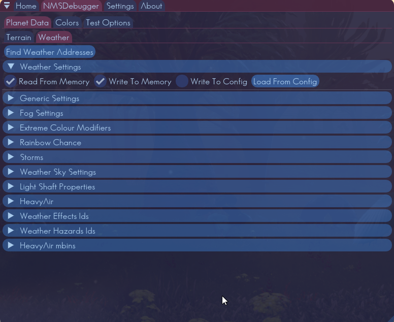 RaYRoD_TV's tweet photo. The real-time NMS weather editor is now finished :)

#NMSDebugger #DevTool #RaYRoDsMultiverse https://t.co/3Bz1W4Y2yx