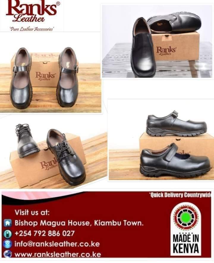 Ranksleather's tweet photo. Looking for school shoes❓
 Ranks Leather offers the best quality durable leather school shoes in rubber sole and pvc sole... sizes 26-38
Contact us on 0792886027
To place your order or visit one of our outlets at quickmart kiambu road or kiambu town at Bishop Magua House.. https://t.co/7rKiLDnP3D