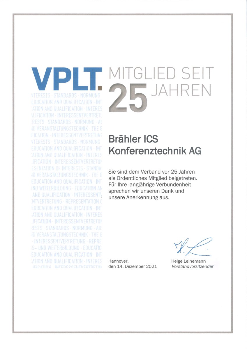 Es ist nicht unbemerkt geblieben... 25 Jahre sind wir nun schon Mitglied im @vplt VPLT  Der Verband für Medien- und Veranstaltungstechnik e.V. 🤩🥳🤗
Im aktuellen Magazin auf S. 18 mehr dazu: yumpu.com/.../read/66097… ⬅️ #eventprofs #teambrähler #vplt