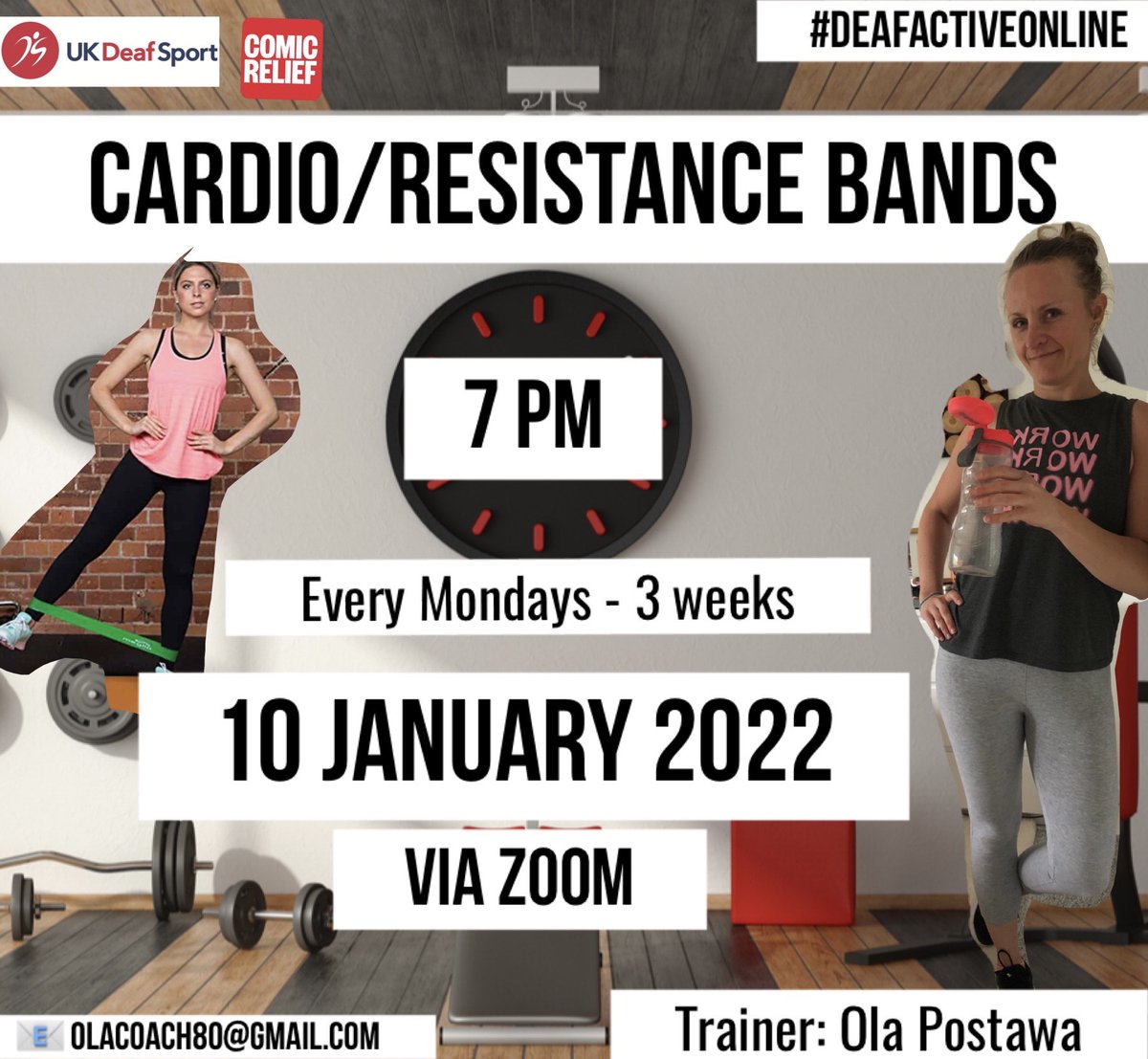 deafsport's tweet photo. Kickstart your Monday at 7pm with Ola's free online cardio/resistance bands sessions on zoom! 

Running for the entire month of January make sure to contact Ola via email: OlaCoach80@gmail.com

#DeafActiveOnline #Cardio #Accessible #BSL https://t.co/MoCrf5Cexv