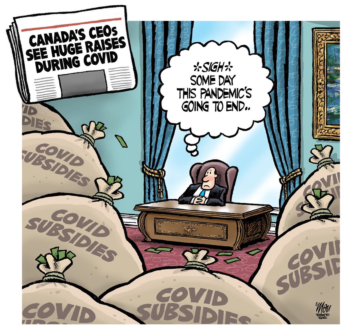 Please enjoy my #CEOs cartoon in today's @TorontoStar #CovidRelief #Canada