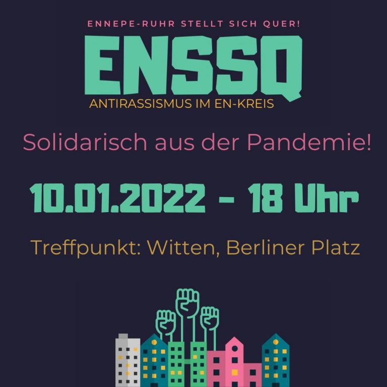 trotz_allem's tweet photo. 📣 Aufruf zur Kundgebung „Solidarisch aus der Pandemie“ am Montag, 10. Januar 2022, in Witten 😷
https://t.co/fJw8AeXetd
#Wit1001 #Spaziergänge #Corona #Witten #ENSSQ https://t.co/Hlbh6xn1br