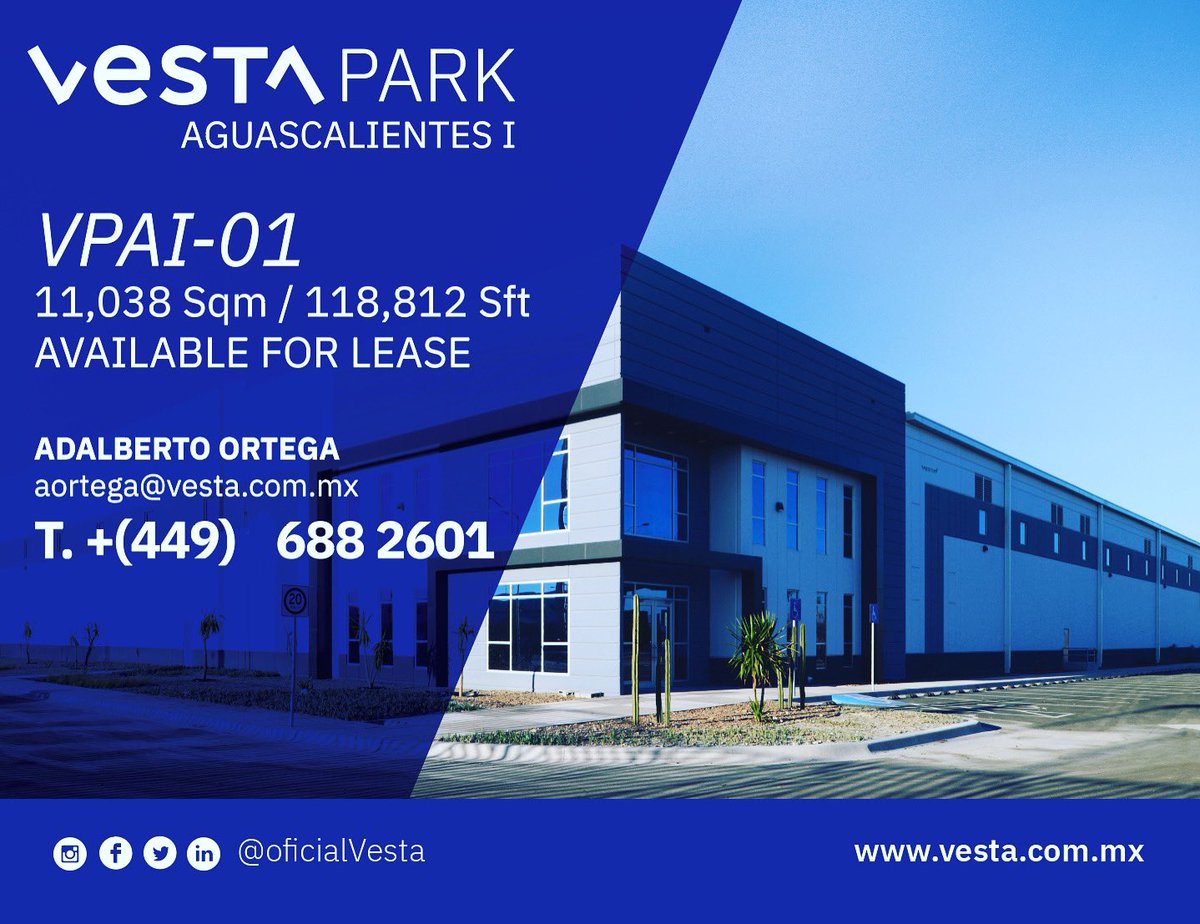 Industrial Building #Vesta #IndustrialRealEstate #ElevatingStandards #RegiónBajío #CommercialRealEstate #AvailableForLease #Aguascalientes #VestaParkAgs