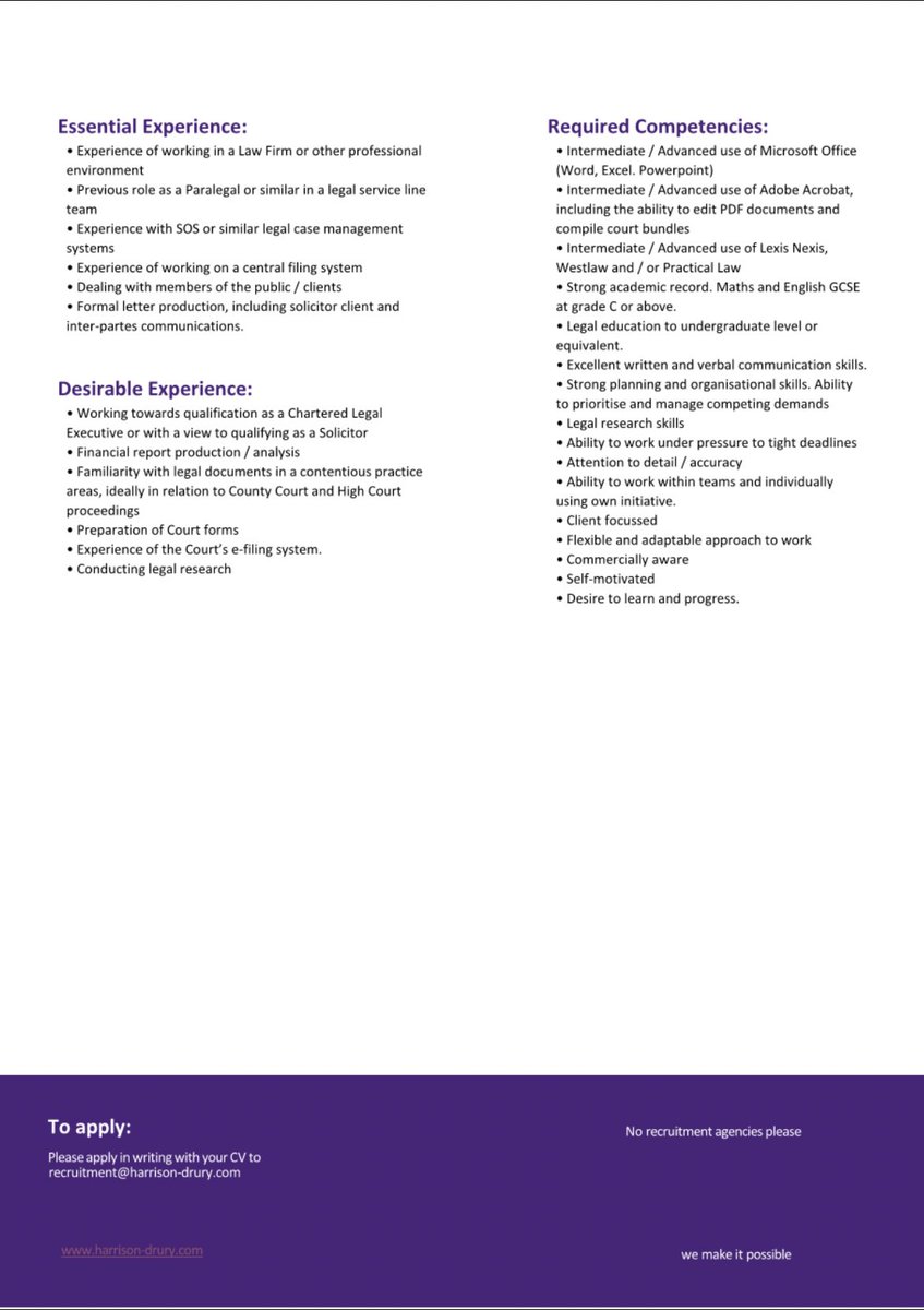 A role has arisen in my team for a Paralegal! 💜 Having previously been a Paralegal in this team, the experience gained was invaluable to my career development. If you have any questions about the role, please feel free to drop me a message!