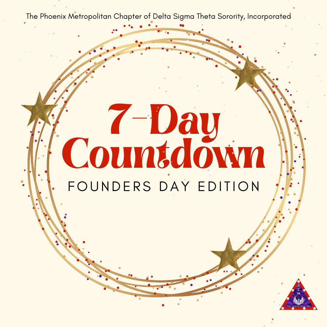 In honor of Delta’s 22 Illustrious Founders that paved the way for many other women to continue a powerful legacy, PMAC will do a “7 Day Countdown to Founders Day!”

Join us for 7 incredible days of showing off your commitment to scholarship 📚, service 💪🏾, and  sisterhood ♥️