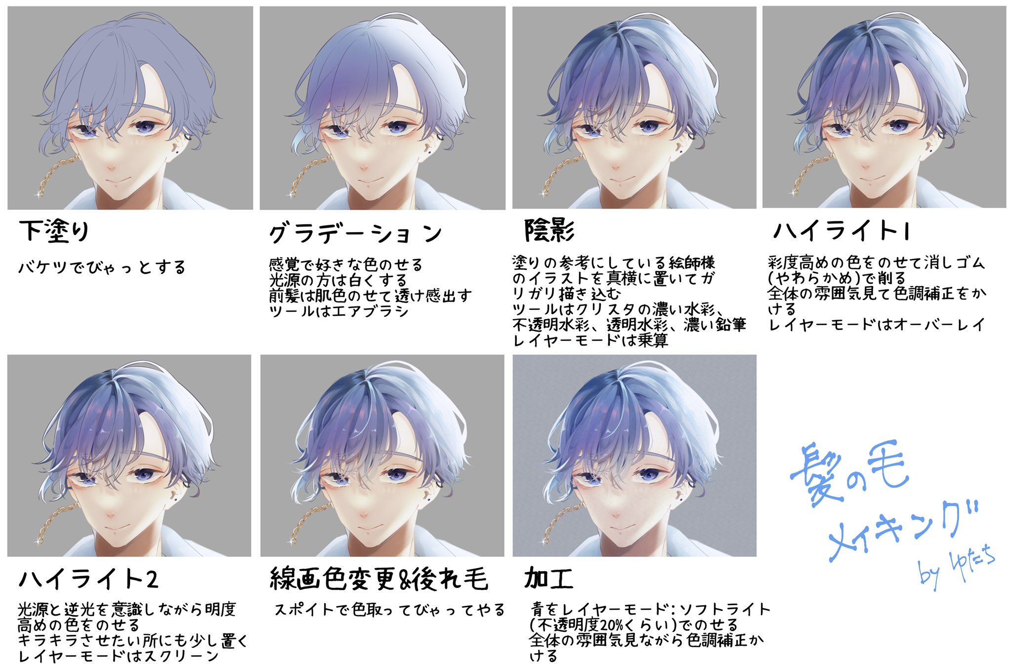 ゆたち 髪の塗り方気になるって言って貰えたから雑メイキング作った 多分ミリも参考にならない T Co Gfxmfosdrm Twitter