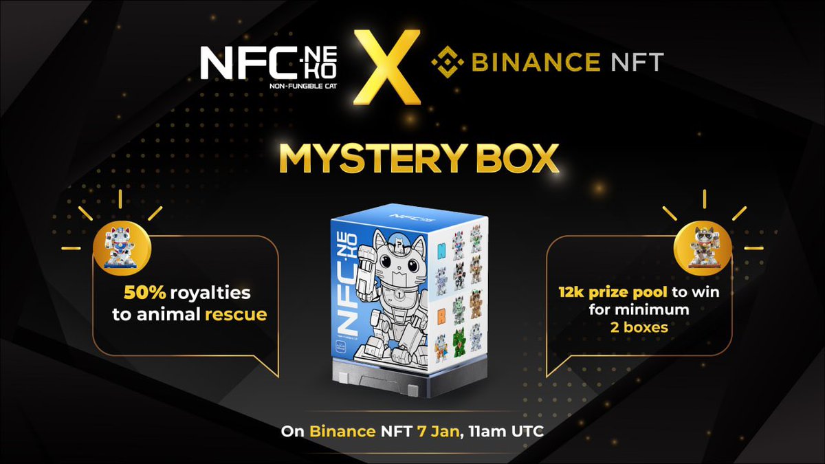 TaikoNFT's tweet photo. Live on @TheBinanceNFT 🔥 NFC-NEKO coming soon! 
⏰Jan 7, 11am UTC 

🎉Support animal rescue charities chosen by our celebrity cats @RealGrumpyCat @SmudgeLord @CobyThecat @cutecatcoffee @izzyandthefluff 
🐱12k prize pool for lucky winners!          #binance #binAncenft #NFTdrop https://t.co/cP8eXQysua