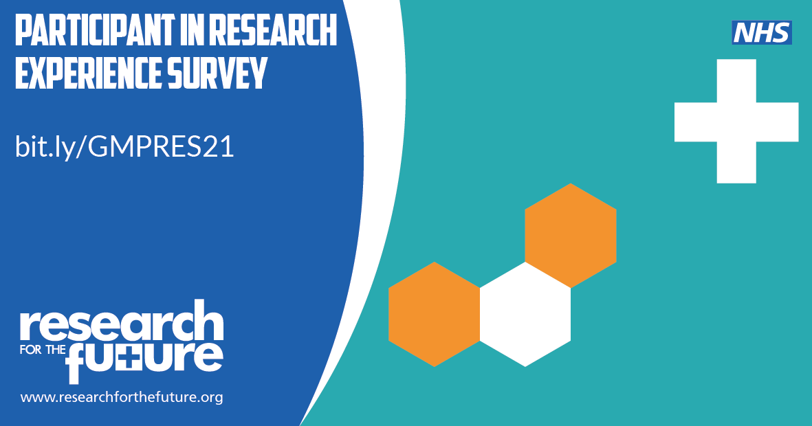 🔵 Tell us about your experiences of taking part in research (PRES)

Every year @NIHRCRN_gman carries out the PRES (Participant in Research Experience Survey). Results help to understand people’s experiences of taking part in research.

👉 bit.ly/GMPRES21