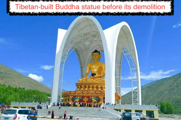 Chellaney's tweet image. China follows in Taliban's footsteps: Redolent of the Taliban's destruction of the Bamiyan Buddhas, Chinese authorities demolish a 99-foot, venerated statue of Lord Buddha in a Tibetan region of Sichuan while forcing Tibetan monks to watch the destruction. rfa.org/english/news/t…