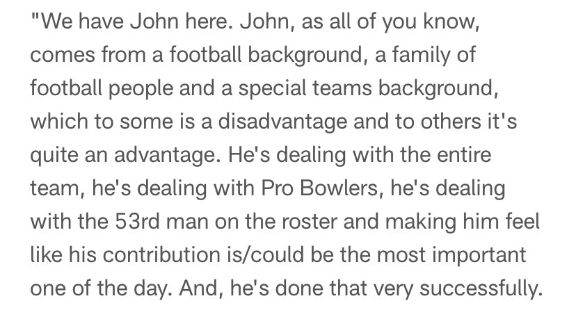Special teams coordinators should get consideration to be head coaches. 

Steve Bisciotti when he hired John Harbaugh in 2008: