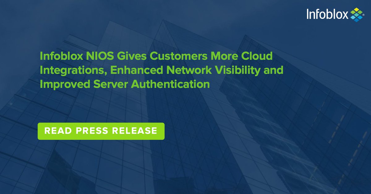 sescalante003's tweet image. In the news: @Infoblox Extends Market Lead with Workplace Modernization Updates to NIOS, the Industry’s Leading Solution for Core Network Services - read the press release:

#workplacemodernization #workplacetransformation #cloudIT bit.ly/3pTDfRr