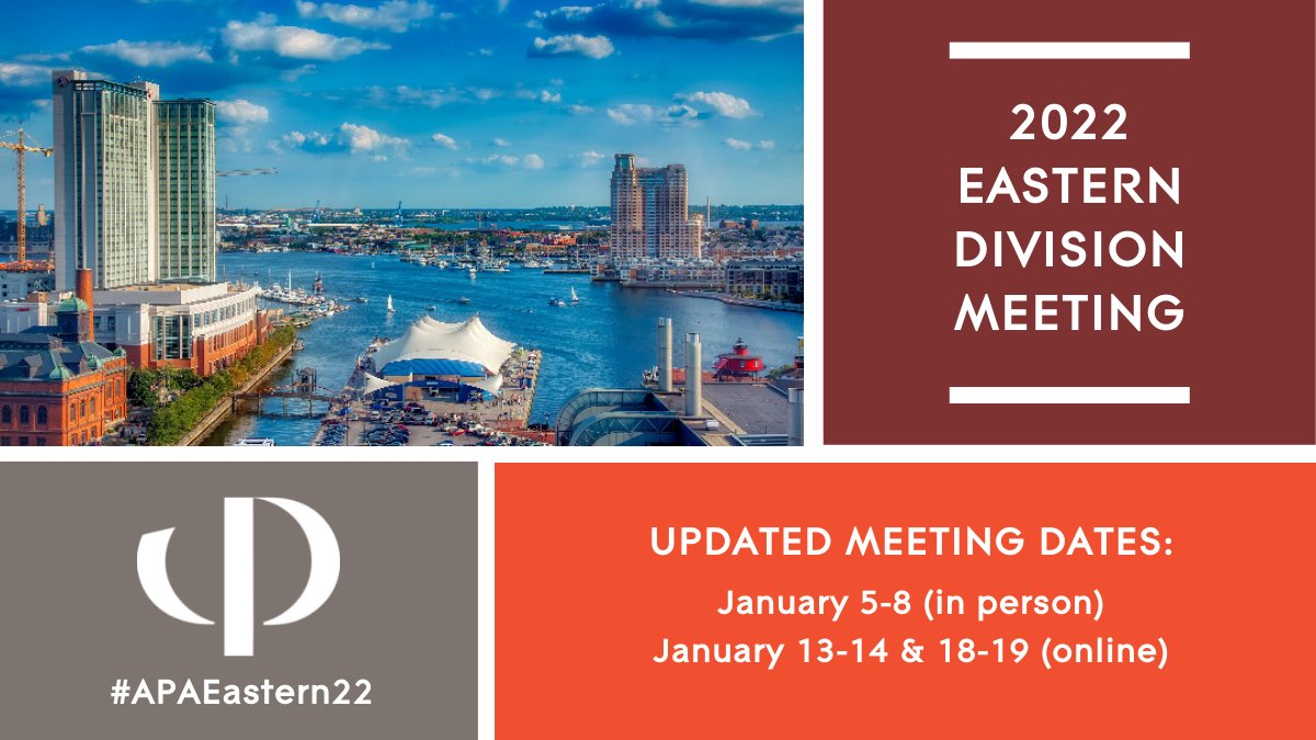 American Philosophical Association (@apaphilosophy) on Twitter photo The 2022 <a href="/APAEastern/">APA Eastern Division</a> Division meeting is underway! Be sure to check out the updated version of the meeting program for session dates and times. #APAEastern22 apaonline.org/news/591423/Th… The 2022 <a href="/APAEastern/">APA Eastern Division</a> Division meeting is underway! Be sure to check out the updated version of the meeting program for session dates and times. #APAEastern22 apaonline.org/news/591423/Th…