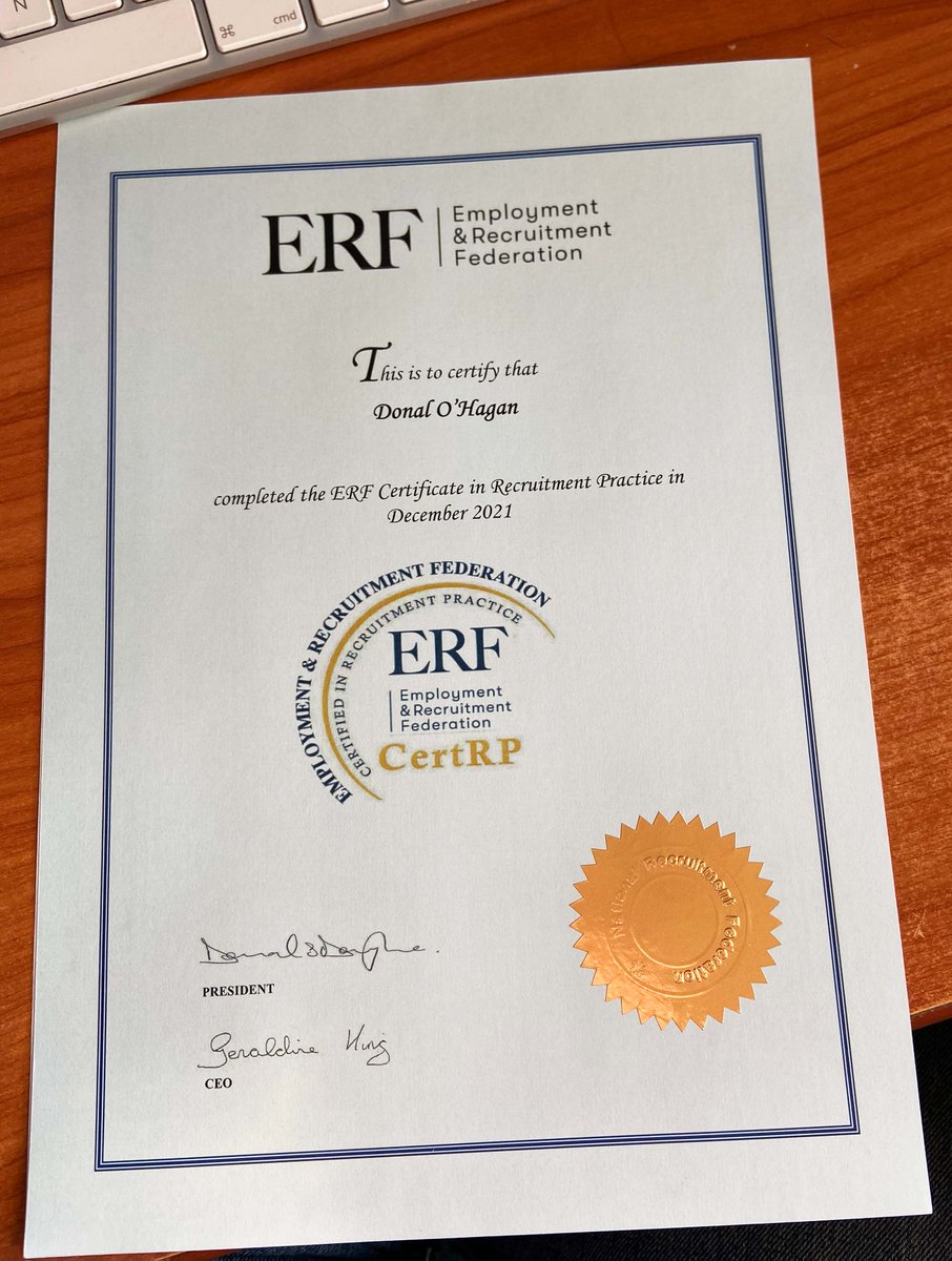 'Certified' recruitment services now available from Parking Business Services, thanks to the recently completed Certificate in Recruitment Practice from <a href="/ERFIreland/">ERF Ireland</a>.  15% discount on vacancies filled before February 28th, 2022.  #carparking #parking #recruitment