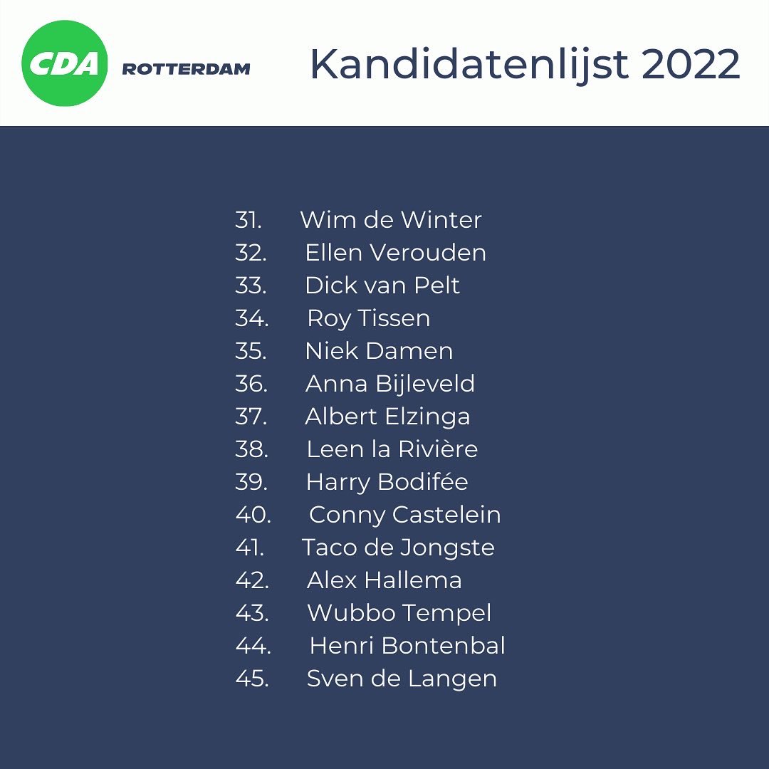 CDARotterdam's tweet photo. Onze kandidatenlijst voor de gemeenteraadsverkiezingen van maart 2022.☀️Onder aanvoering van lijsttrekker en wethouder Christine Eskes staat een ambitieuze groep CDA’ers klaar om te knokken voor een stad waar Rotterdammers zich thuis voelen.🏡💚 Kunnen we op uw stem rekenen? https://t.co/PSwF8U4rwh