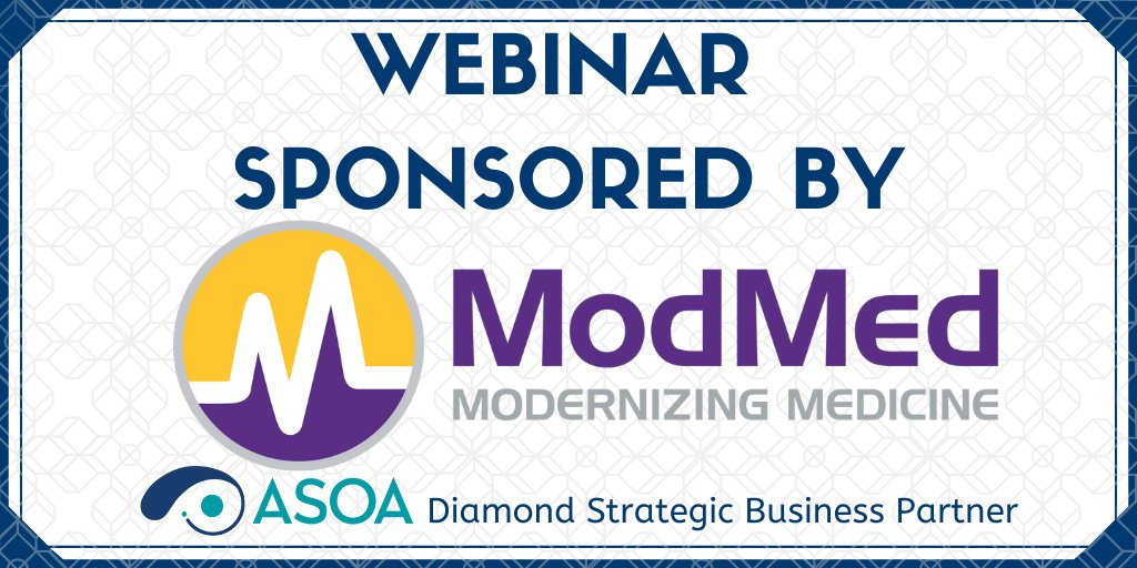 Register now for the January 19th webinar "2022 Updates and Highlights from the Final Rule” sponsored by #ASOA Diamond Strategic Business Partner ModMed!

ow.ly/atga50Hm7XR

#webinar #education #ophthalmology #practicemanagement
