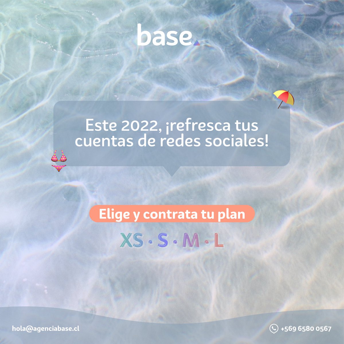 agenciabasecl's tweet photo. En Base estamos #ModoVerano ¿te sumas? Cotiza un plan de administración de redes sociales con talla de verano, cómodo y relajado. Déjanos tu correo y te enviamos los detalles ☀️⛱🍹 https://t.co/gQUMNEX79C