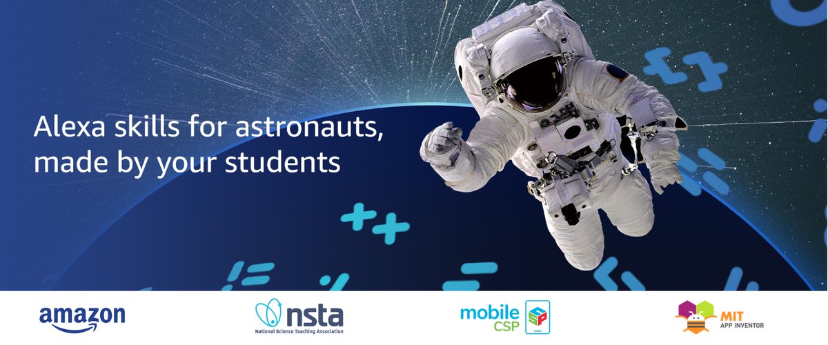 Sign up for the new Alexa in Space curriculum.  Alexa for Astronauts lets students become virtual crew members as Alexa heads to the Moon on NASA's Artemis I. Learn how to build Alexa skills in a whole new way with MIT App Inventor. 
amazonfutureengineer.com/space