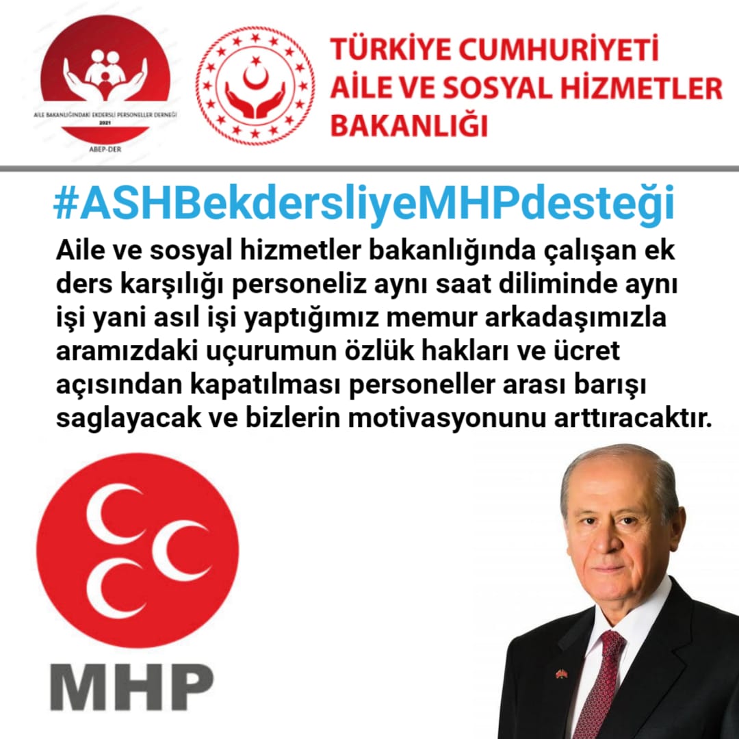 Eşit işe eşit haklar ilkesinden yola çıkarak hakettiğimiz 4B kadrosunun tarafınızdan bizlere verilmesini temenni ediyoruz. #ASHBekdersliyeMHPdesteği <a href="/RTErdogan/">Recep Tayyip Erdoğan</a> <a href="/deryayanikashb/">Derya Yanık</a> <a href="/dbdevletbahceli/">Devlet Bahçeli</a> <a href="/drtasdogan/">Doç.Dr. Ali Muhittin Taşdoğan</a> <a href="/muharremvarli01/">Muharrem VARLI</a> <a href="/AyseSibelErsoy/">Ayşe Sibel Ersoy🇹🇷</a>