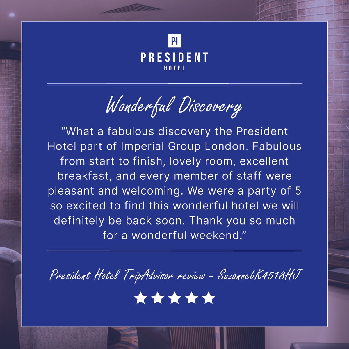 Why not start your 2022 with a wonderful stay in the heart of London? 

We are delighted to share this fabulous review, from a guest who stayed at our President Hotel. A huge thank you to all of our guests who have taken the time to leave us feedback! 

#guestreviews #tripadvisor