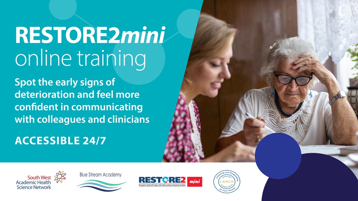 Health Innovation South West (@healthinsw) on Twitter photo Are you monitoring #CareHomes residents or #DomiciliaryCare for early signs of deterioration?
With <a href="/BlueStreamNews/">Blue Stream Academy</a> we're offering free & accessible #RESTORE2mini online training.
Don’t miss out. Book now!
👉www2.bluestreamacademy.com/Enquiry/Index #freetraining #PatientSafety #Deterioration Are you monitoring #CareHomes residents or #DomiciliaryCare for early signs of deterioration?
With <a href="/BlueStreamNews/">Blue Stream Academy</a> we're offering free & accessible #RESTORE2mini online training.
Don’t miss out. Book now!
👉www2.bluestreamacademy.com/Enquiry/Index #freetraining #PatientSafety #Deterioration