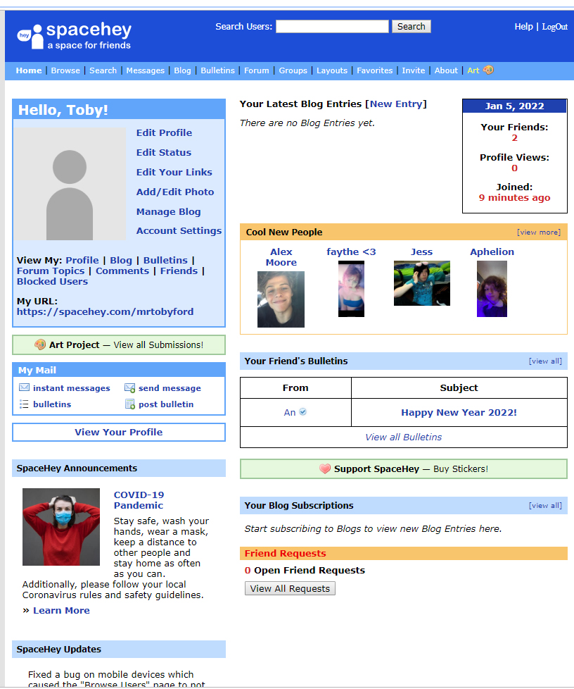 TobyFord's tweet photo. Take me back to 2004 fam @spacehey is a re-creation of Myspace! I just signed up. I think this will be of interest to @HereLiesLilith #Pc4Pc
https://t.co/ahgT6bAUXi https://t.co/OLu509CelA