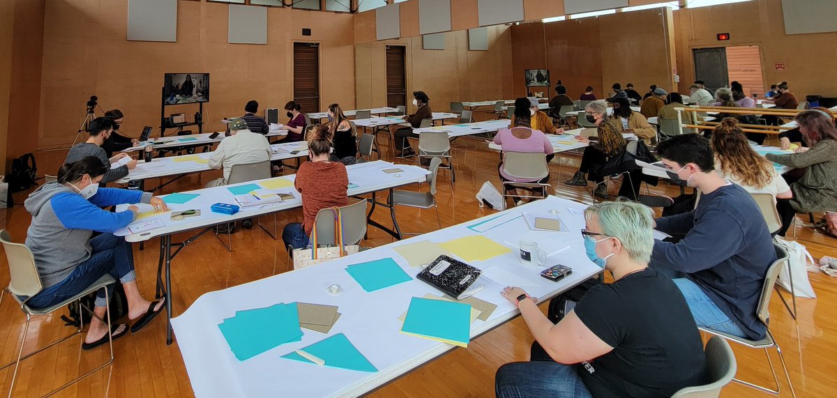 StetsonMFA's tweet photo. This morning, we're learning the basics of book arts with our own incomparable Stephanie Sauer. During our hybrid residency, we're learning through the virtual space as well as the tangible. We're looking forward to seeing the artists' books our students make! #mfaota #bookarts https://t.co/EJ3DlZCAm7