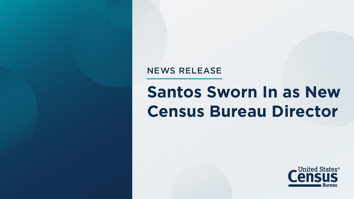 uscensusbureau's tweet photo. Robert Santos was sworn in today as our 26th director, becoming the first Latino person to serve in the role. Read more about his career in survey research, statistical design and analysis, and executive-level management: https://t.co/R0M8oeZDdn https://t.co/E9y6XJkWKF