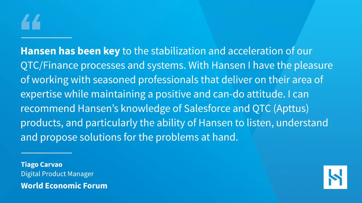 Client Testimonial 🌟

"With Hansen, I have the pleasure of working with seasoned professionals that deliver on their area of expertise while maintaining a positive can-do attitude."

Tiago Carvao, World Economic Forum

#review #clienttestimonial #worldeconomicforum