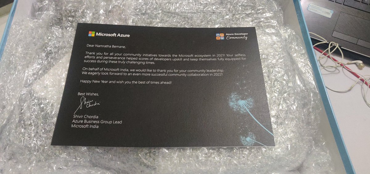 namratha_bemane's tweet photo. Proud to be part of @Azure Community.
Thank you
@Microsoft
Happy to receive Swags & Goodies (Which are hard to be get in pandemic ๐)
#azuredevindia #azurelead #azure #Microsoft #community https://t.co/6rTrILV3md