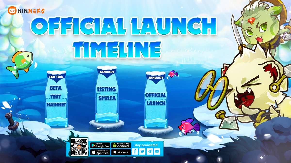 ‼️ATTENTION‼️ NINNEKO OFFICIAL LAUNCHING TIMELINE!!!

👉 INO at Babylons: January 5th, 2022
👉 INO at Launch Zone: January 7th, 2022
👉 Beta test mainnet: January 10th, 2022
👉 Listing Mata: In January
️🎯 Official Launch: In January 

#FreeToPlay #PlaytoEarn #NFT #GameFi