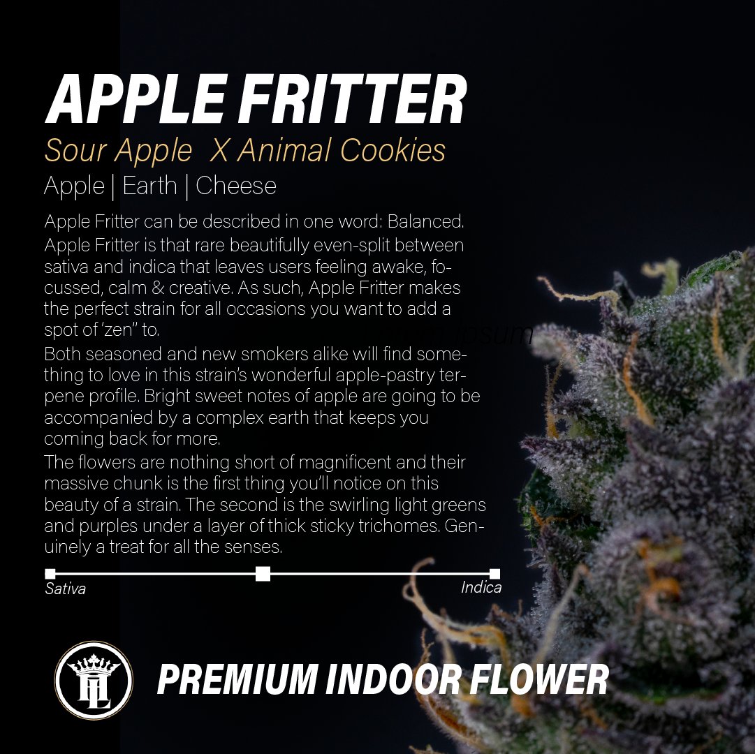 Apple Fritter 🍎 

This is one to keep in your jars folks! A true 50/50 hybrid, the chunky frosty buds on Apple Fritter deliver beautifully balanced effects. 

#AppleFritter #SourApple #AnimalCookies