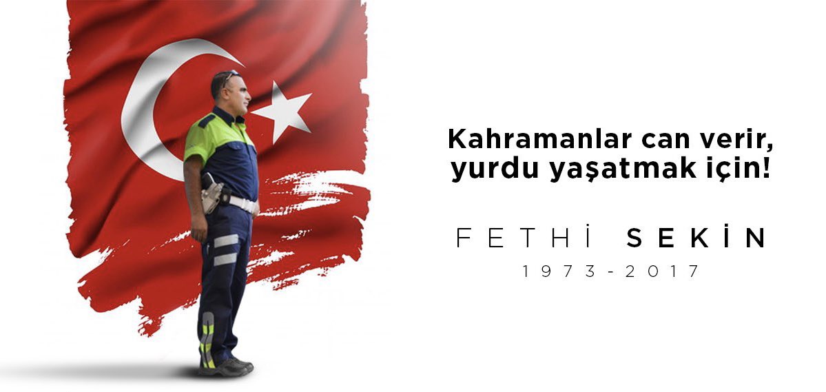 Hain terör örgütüne karşı İzmir Adliyesi önünde yazdığı vatanseverlik destanıyla şehadete eren kahraman polisimiz #FethiSekin’i dua ve minnetle anıyoruz.