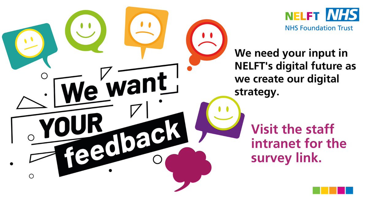 We want to make sure you, #TeamNELFT, have access to digital solutions that facilitate the delivery of care & allow you to focus on the human parts of your jobs that you do best. So please take part in our survey to help us shape the #NELFT Digital Strategy. Link on the intranet.