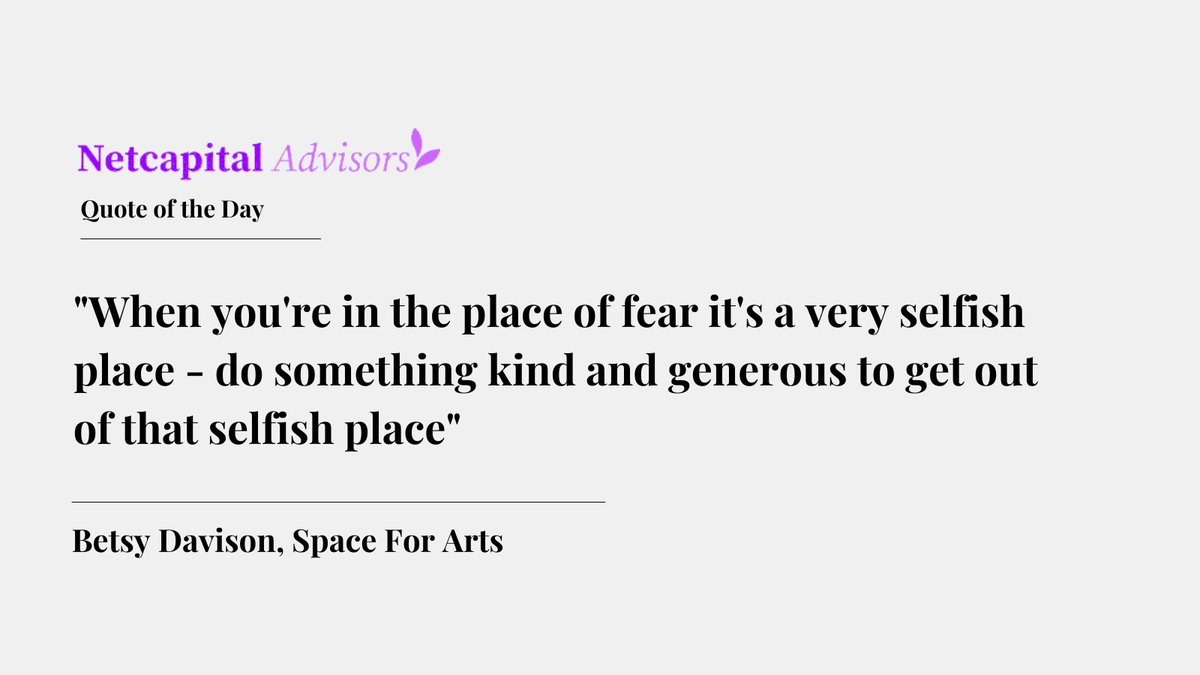 Netcapital Advisors Quote of the Day: Betsy Davison, Co-Founder of Space for Arts

#NetcapitalAdvisors #QuoteOfTheDay #WomenInPrivateEquity #Webinar #Fear #BetsyDavison #SpaceForArts #Inspirational #WomenInBusiness