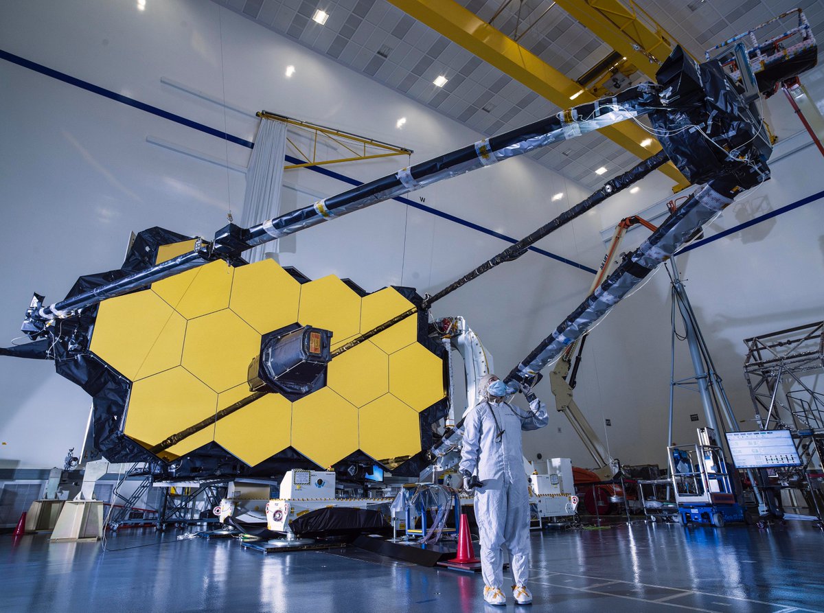 The secondary mirror support structure of the James Webb Space Telescope is fully deployed on the ground in a test at Northrop Grumman.