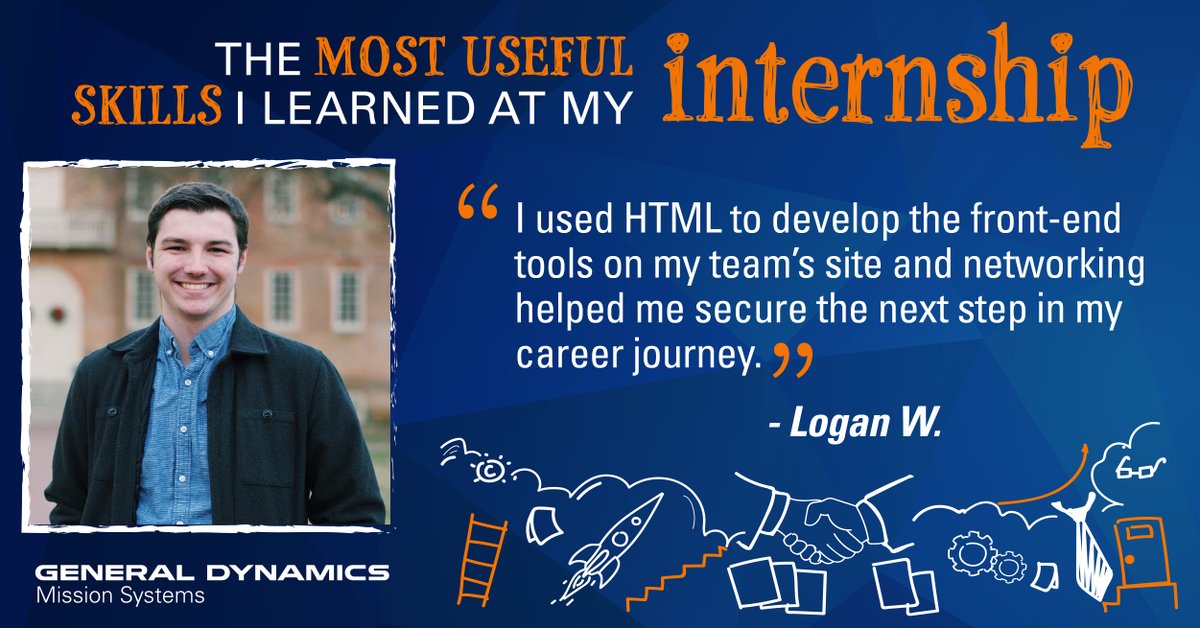 GDMS's tweet photo. Are you thinking about your next internship? Read about Logan's experience below and then visit our Interns page to learn about your future internship: https://t.co/0YJ5aVDch3
#internships #GDMissionSystems https://t.co/TRA7KJ7mhO