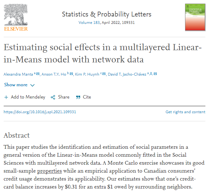 Emory Economics (@emoryeconomics) on Twitter photo Congratulations to fourth-year graduate student <a href="/4lexandraManta/">Alexandra Manta</a> for having her paper “Estimating Social Effects in a Multilayered Linear-in-Means Model with Network Data” accepted at Statistics & Probability Letters.
#EconTwitter <a href="/laneygradschool/">Emory LGS</a> <a href="/LaneyEDGE/">Emory Diversifying Graduate Education</a> <a href="/emorycollege/">Emory College</a> Congratulations to fourth-year graduate student <a href="/4lexandraManta/">Alexandra Manta</a> for having her paper “Estimating Social Effects in a Multilayered Linear-in-Means Model with Network Data” accepted at Statistics & Probability Letters.
#EconTwitter <a href="/laneygradschool/">Emory LGS</a> <a href="/LaneyEDGE/">Emory Diversifying Graduate Education</a> <a href="/emorycollege/">Emory College</a>