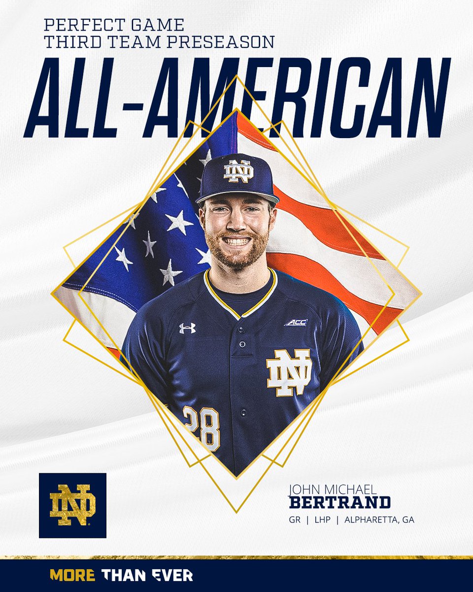 Notre Dame Baseball (@ndbaseball) on Twitter photo ๐
๐๐ง๐๐จ๐๐๐จ๐ค๐ฃ ๐ผ๐ก๐ก-๐ผ๐ข๐๐ง๐๐๐๐ฃ ๐
<a href="/JMBertrand32/">John Michael Bertrand</a> earned Preseason All-American honors from Perfect Game!
#GoIrish ๐
๐๐ง๐๐จ๐๐๐จ๐ค๐ฃ ๐ผ๐ก๐ก-๐ผ๐ข๐๐ง๐๐๐๐ฃ ๐
<a href="/JMBertrand32/">John Michael Bertrand</a> earned Preseason All-American honors from Perfect Game!
#GoIrish
