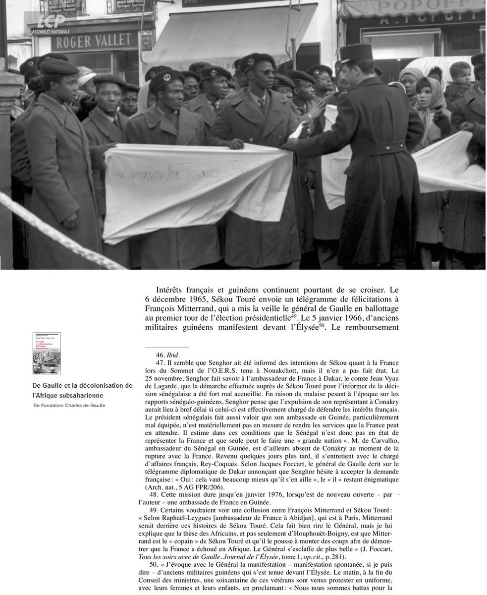 5 janvier 1966, Paris 
Des manifestants guinéens, ex tirailleurs sénégalais échappés du camps d’internement de Rivesaltes, demandent l’égalité de traitement avec les Anciens combattants français... En Guinée, Sékou Touré refuse prudemment de les intégrer à son armée nationale.