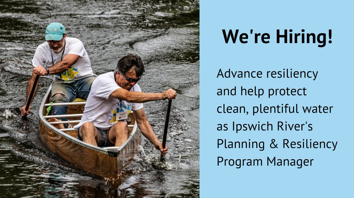 Join the Ipswich River team! As our Planning &amp; Resiliency Program Manager, you will help our region prepare for the challenges of the climate crisis while protecting the future of clean, plentiful water. See details at bit.ly/3zsQGLC