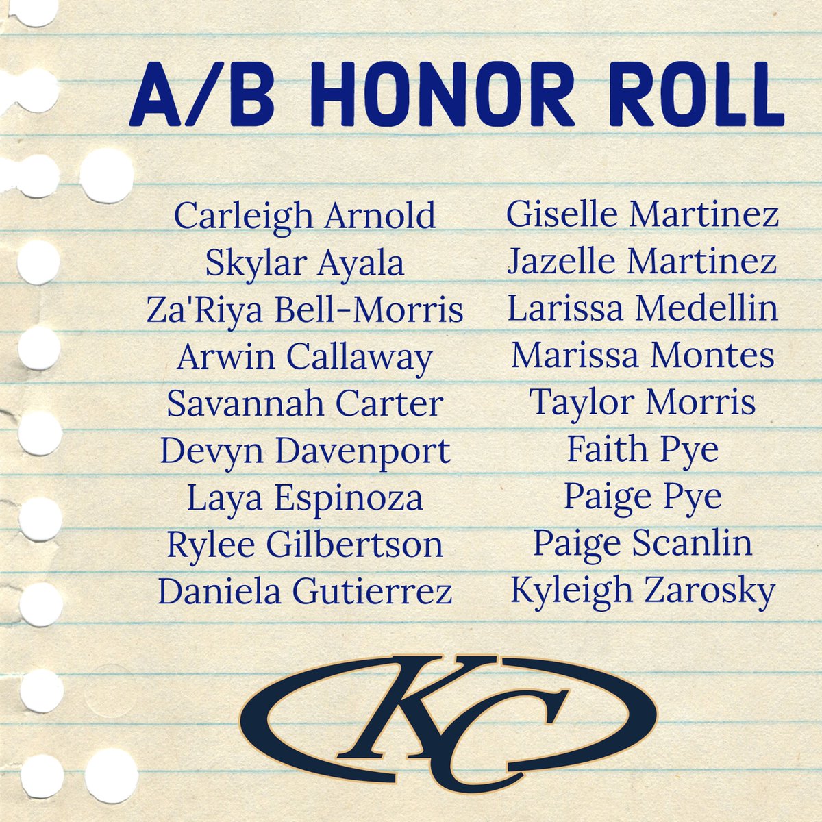 KCTigerSoftball's tweet photo. Shout out to our A/B Honor Roll Students! Keep up the good work! #studentathlete #excellencewithoutcompromise https://t.co/w2K4P6yvfz